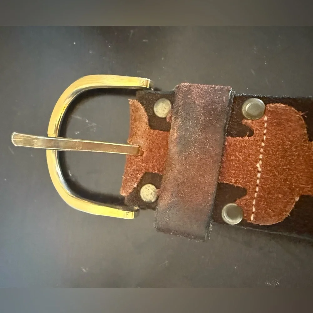 VTG CANTERBURY Brown Leather w/ Suede Crafted Brass Buckle Men's Belt 38